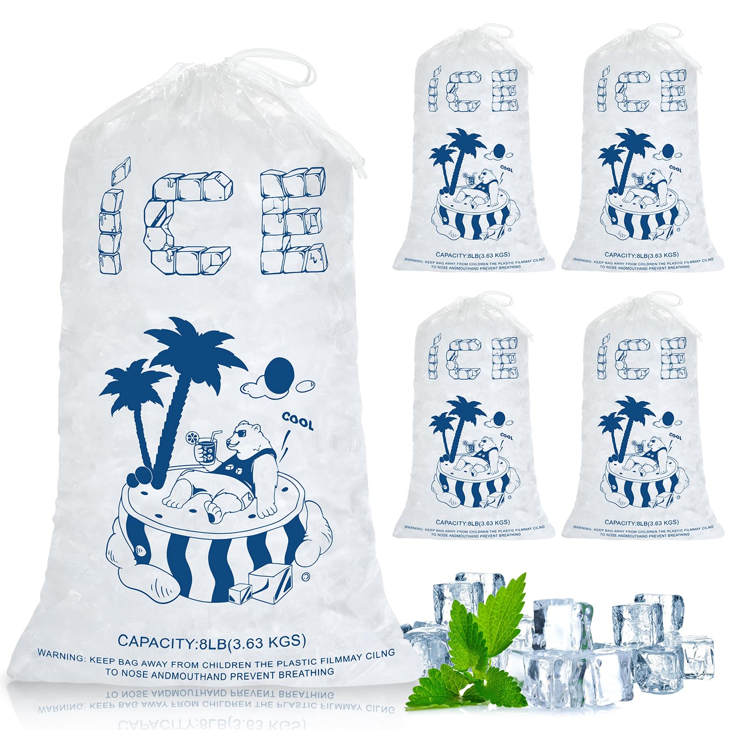 Amazon.com: ENNIYU Ice Bags 8 Lb. with Drawstring, 50 Pack Plastic